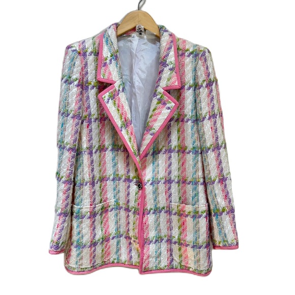 Vintage Ungaro Paparelle Couture 90's Tweed Pastel Blazer Jacket Women’s Sz 12 - Picture 1 of 5